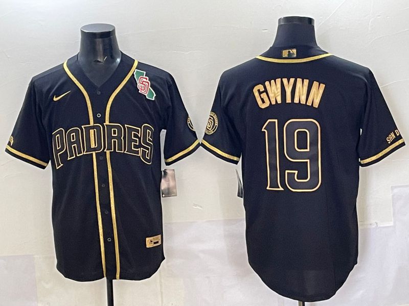 Men 2025 San Diego Padres #19 Gwynn Black Gold Throwback Nike MLB Jersey style 08->denver broncos->NFL Jersey